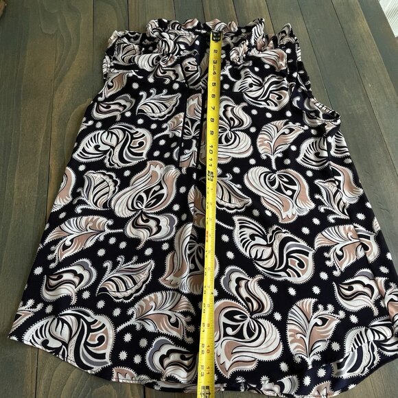 Ann Taylor Black Pink Blue & White Floral Henley Boho Top Blouse - Size SP (S7) - Picture 7 of 11